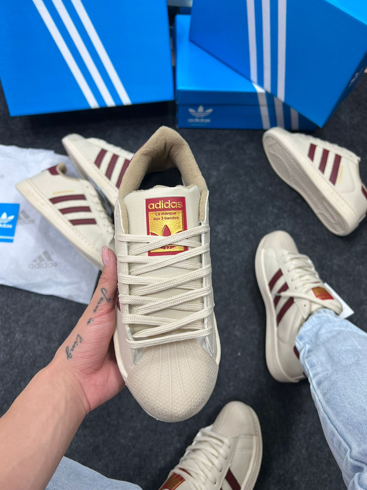 Adidas Superstar Premium Bege Bordô Atacado