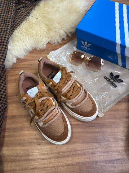 Adidas Plataforma Cadarço Duplo Preto / Marrom e Bege