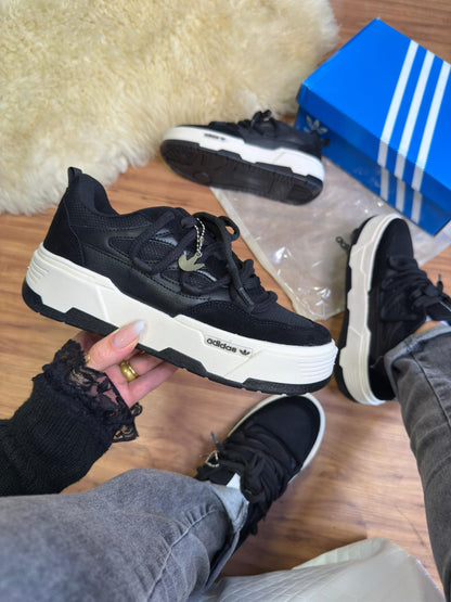 Adidas Plataforma Cadarço Duplo Preto / Marrom e Bege