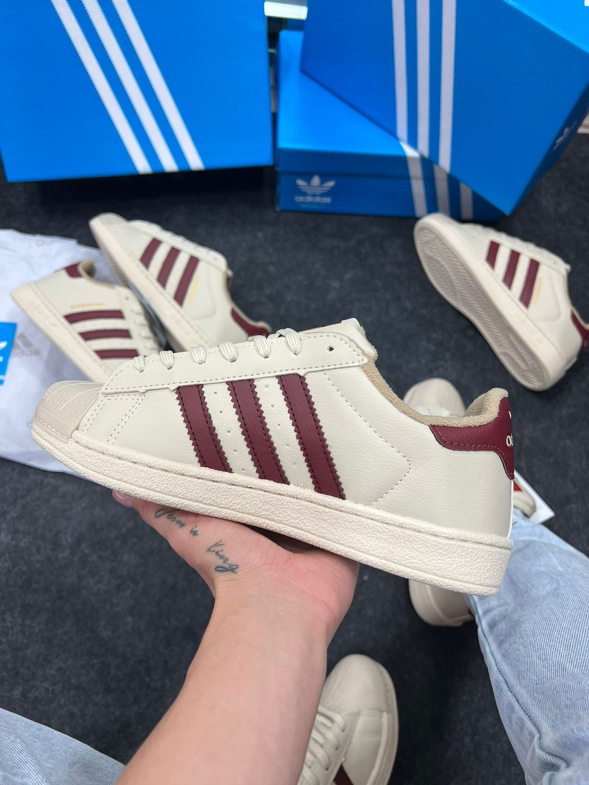 Adidas Superstar Premium Bege Bordô Atacado