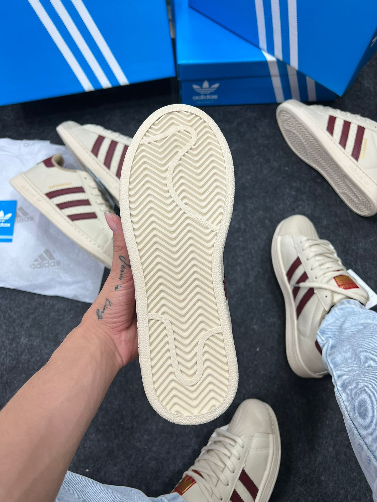 Adidas Superstar Premium Bege Bordô Atacado