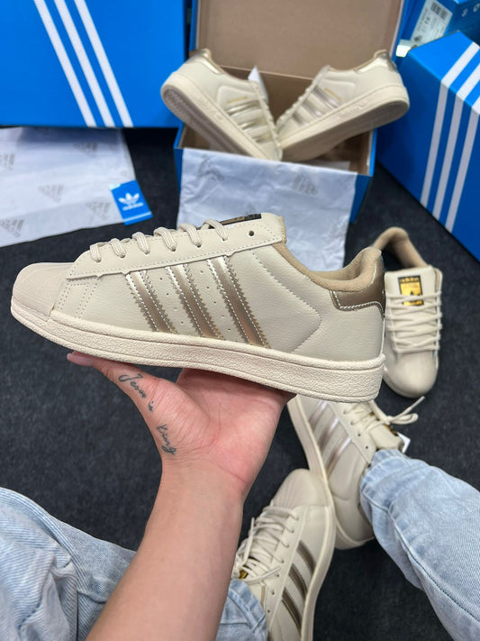 Adidas Superstar Premium Bege Dourado Atacado