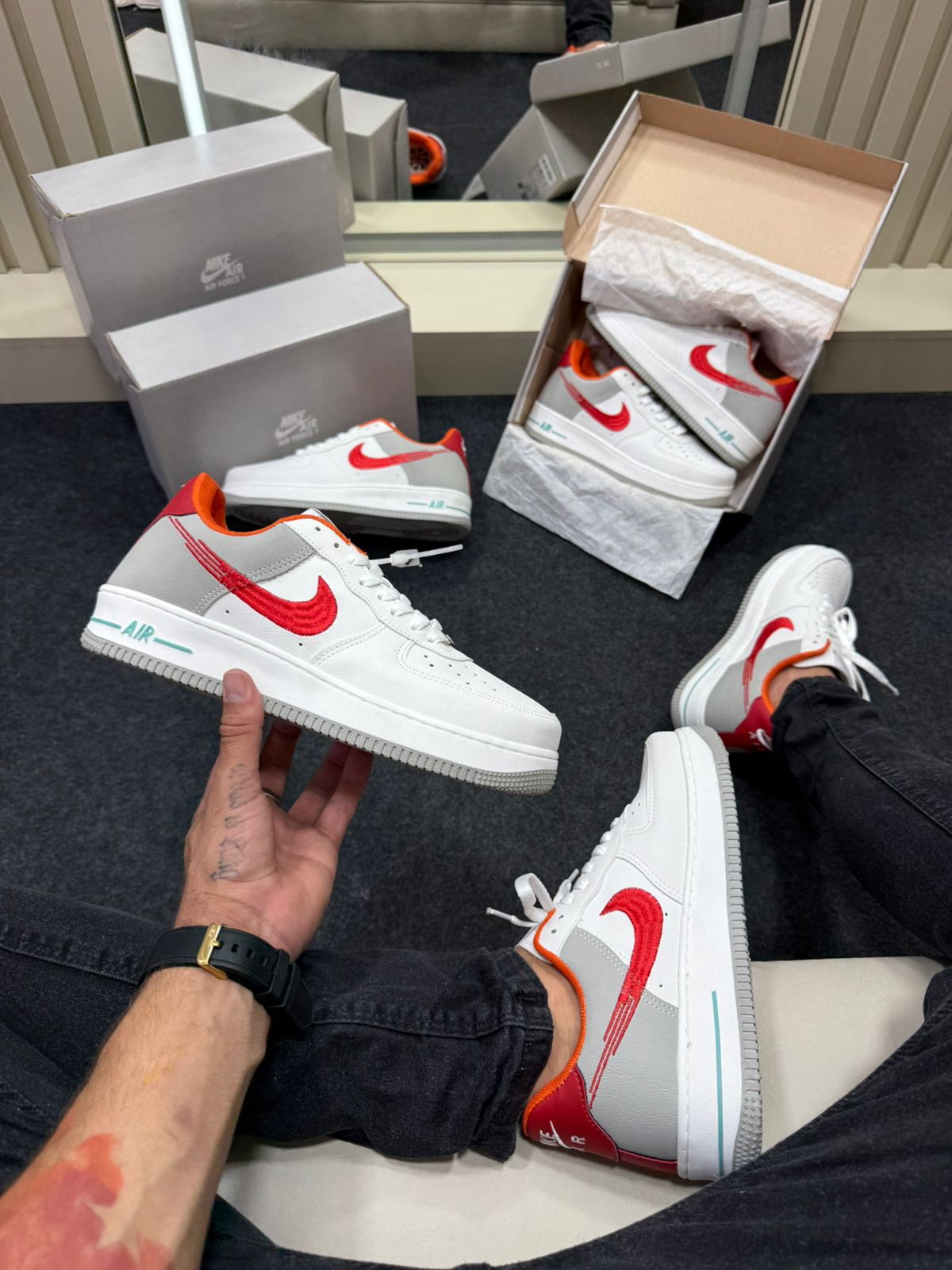 Air Force 1 Premium Branco Vermelho Laranja