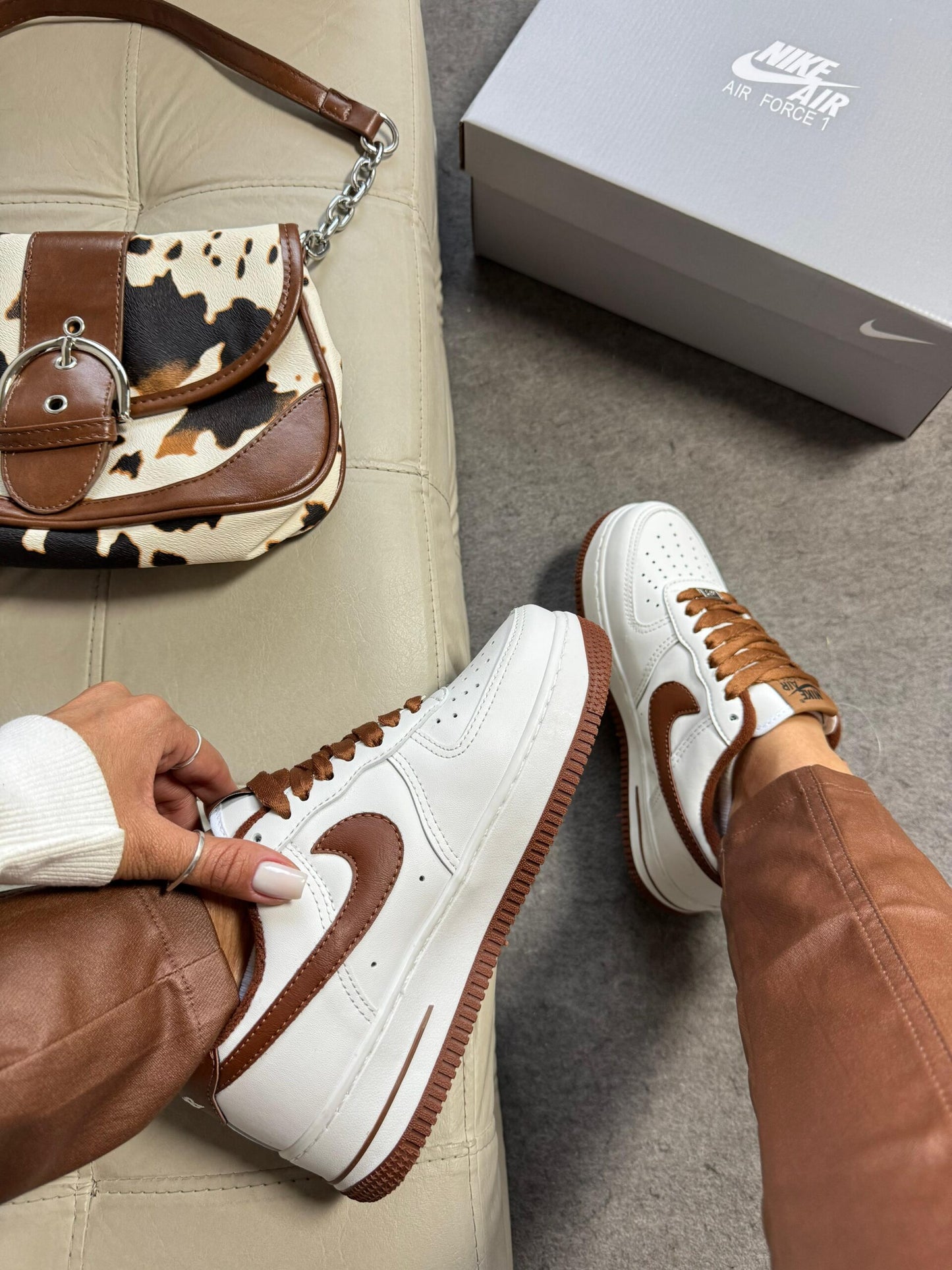 Air Force F1 Luxo Branco e Marrom Atacado