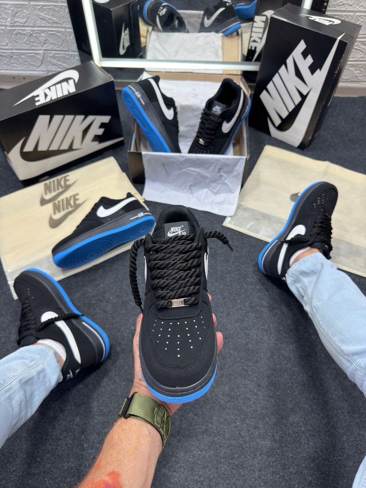 Nike AF1 PRIME Preto e Azul Atacado