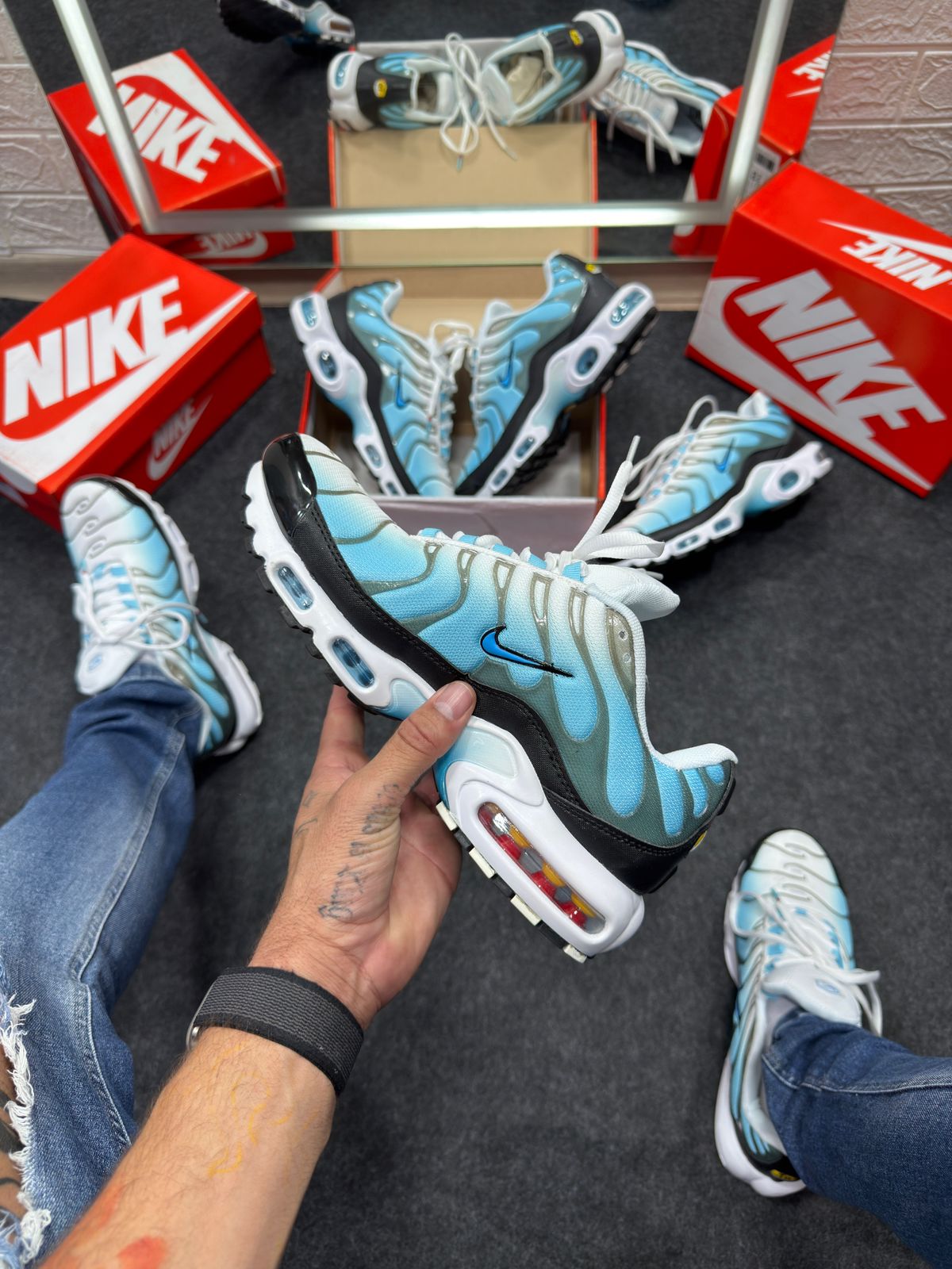 Nike Air Max Tn Plus Premium Branco Com Azul Atacado